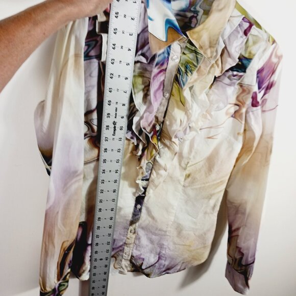 Georg Roth Los Angeles  Med. Cotton Button Down Top Ruffled Artsy Abstract Print - Picture 14 of 16